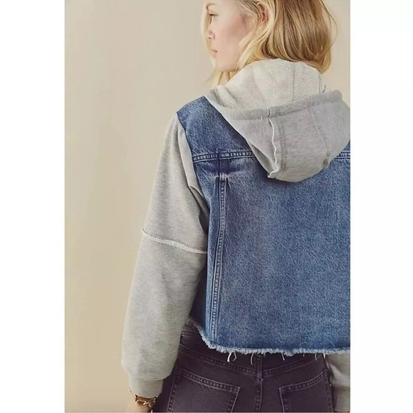 NWOT Free People Women's "Throwback Hooded Denim Knit Jacket" Boho Crop Size S - Picture 7 of 12